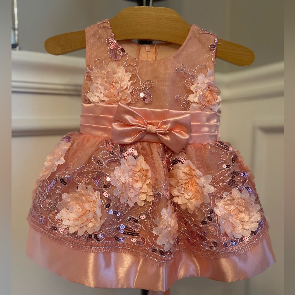 Salmon Sequin Embellished Sleeveless Formal Sundress